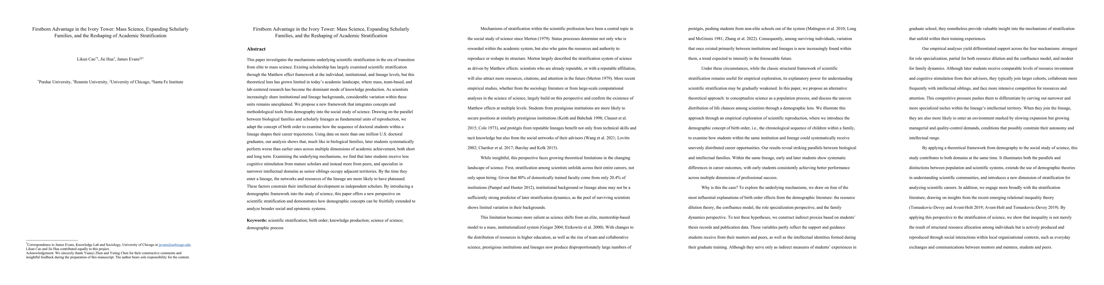 Thumbnail for Firstborn Advantage in the Ivory Tower: Mass Science, Expanding Scholarly Families, and the Reshaping of Academic Stratification