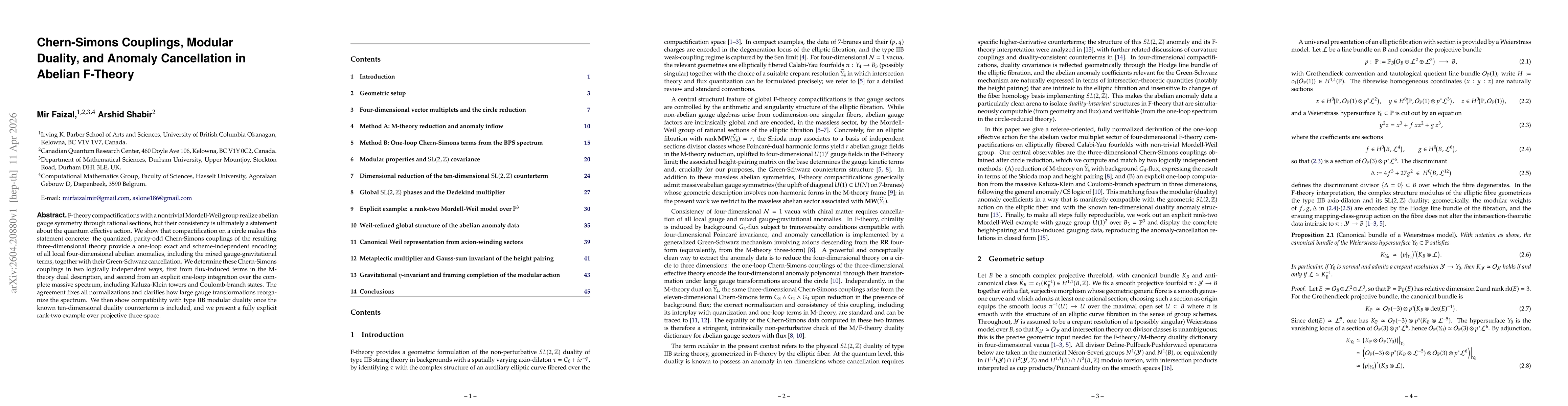 Thumbnail for Chern-Simons couplings, modular duality, and anomaly cancellation in abelian F-theory