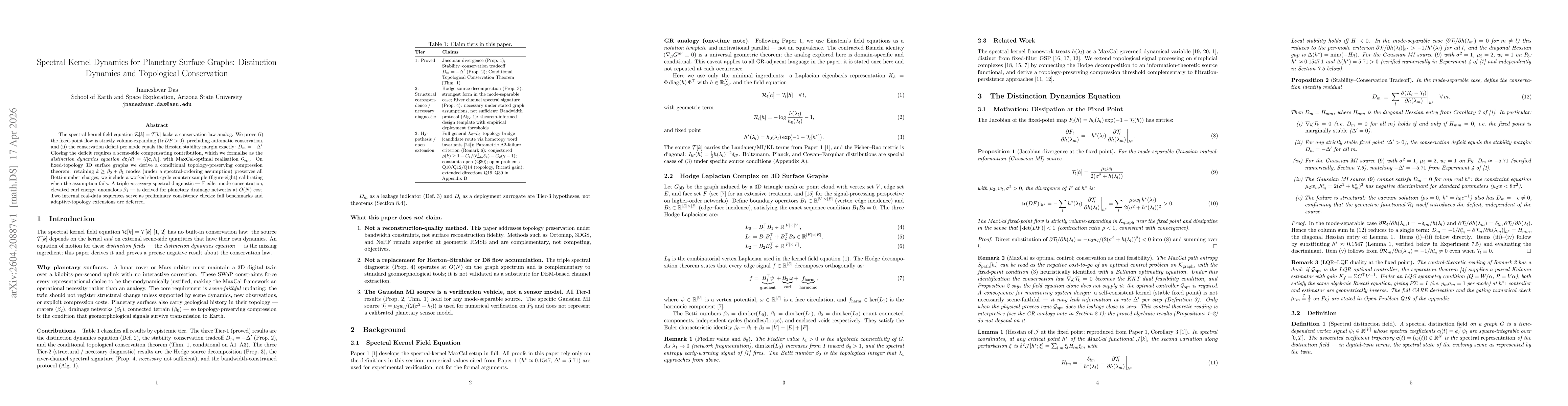 Thumbnail for Spectral Kernel Dynamics for Planetary Surface Graphs: Distinction Dynamics and Topological Conservation