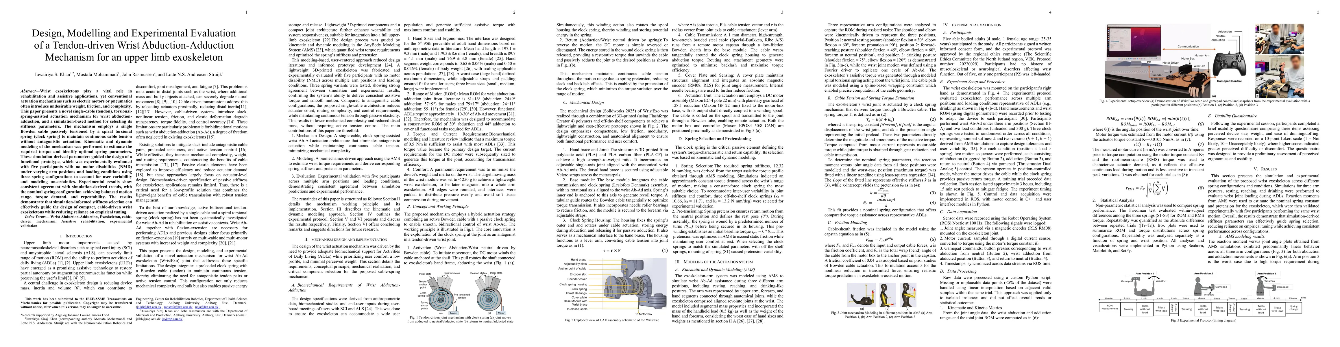 Thumbnail for Design, Modelling and Experimental Evaluation of a Tendon-driven Wrist Abduction-Adduction Mechanism for an upper limb exoskeleton
