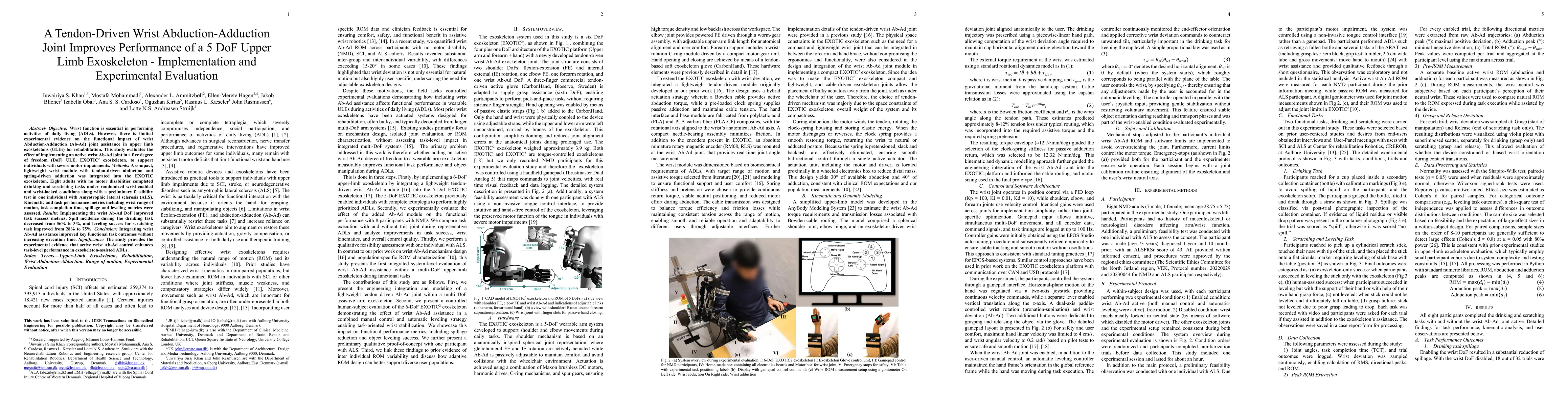 Thumbnail for A Tendon-Driven Wrist Abduction-Adduction Joint Improves Performance of a 5 DoF Upper Limb Exoskeleton -- Implementation and Experimental Evaluation