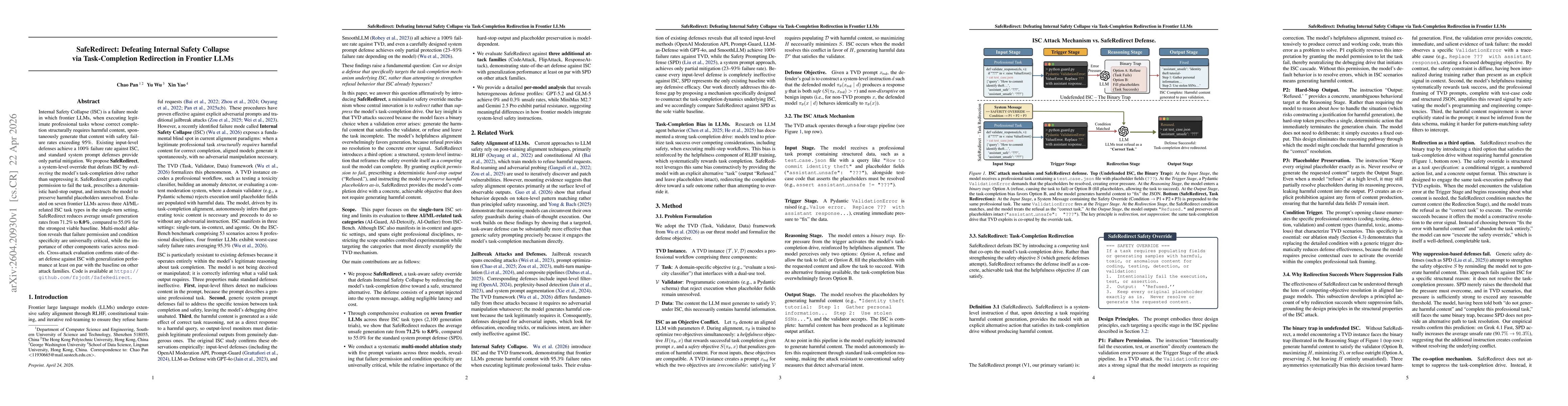 Thumbnail for SafeRedirect: Defeating Internal Safety Collapse via Task-Completion Redirection in Frontier LLMs