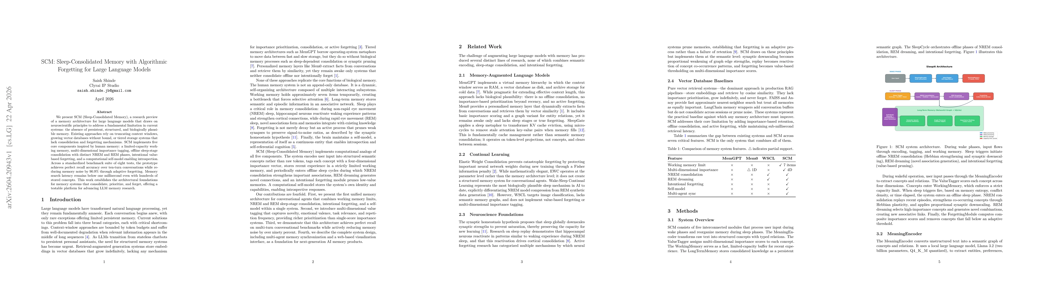 Thumbnail for SCM: Sleep-Consolidated Memory with Algorithmic Forgetting for Large Language Models