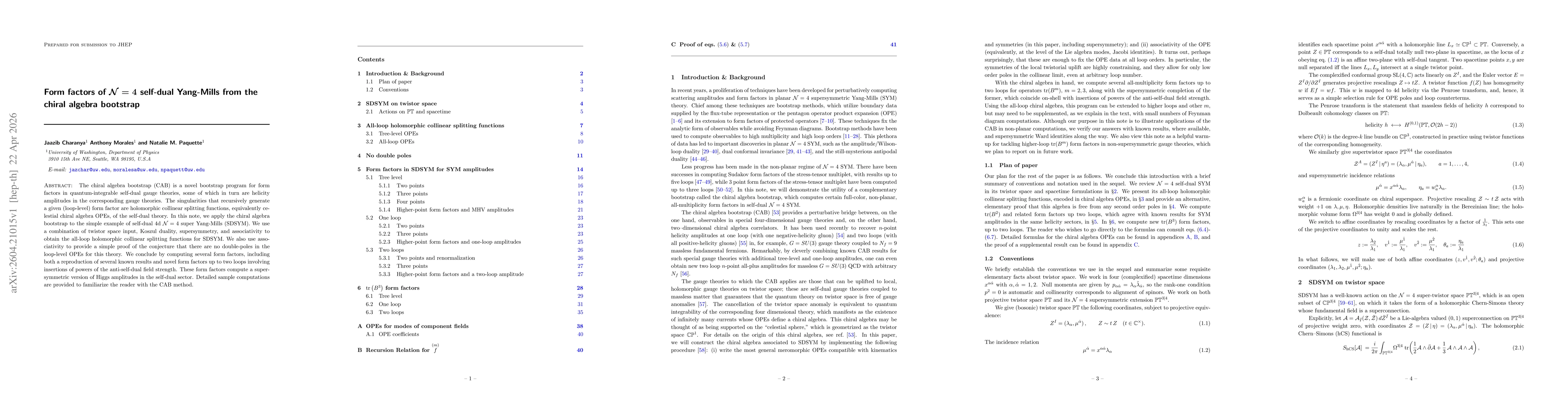 Thumbnail for Form factors of $\mathscr{N}=4$ self-dual Yang-Mills from the chiral algebra bootstrap