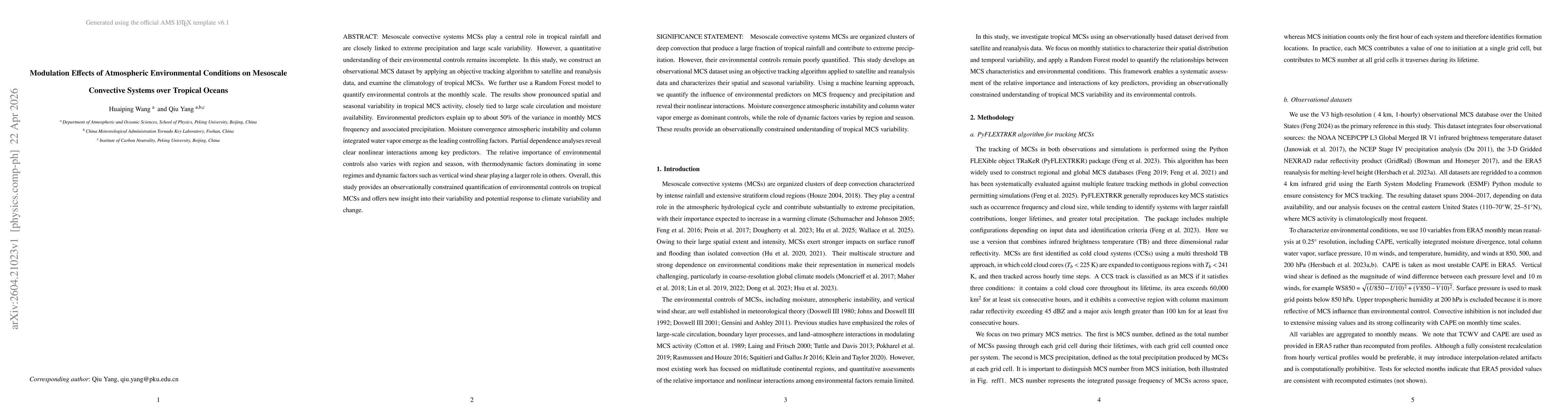 Thumbnail for Modulation Effects of Atmospheric Environmental Conditions on Mesoscale Convective Systems over Tropical Oceans