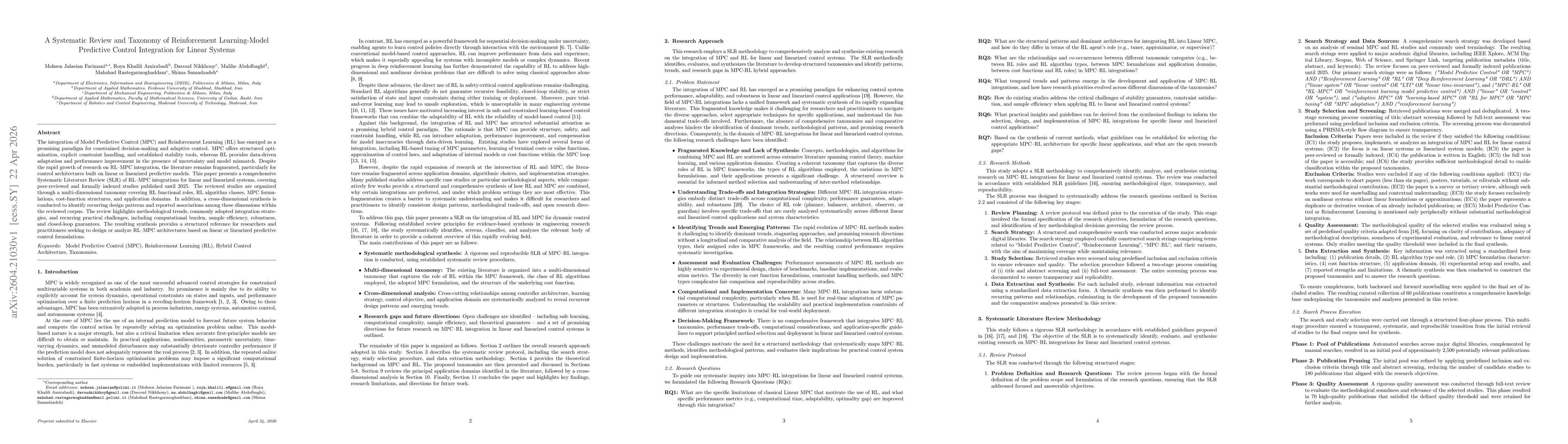 Thumbnail for A Systematic Review and Taxonomy of Reinforcement Learning-Model Predictive Control Integration for Linear Systems