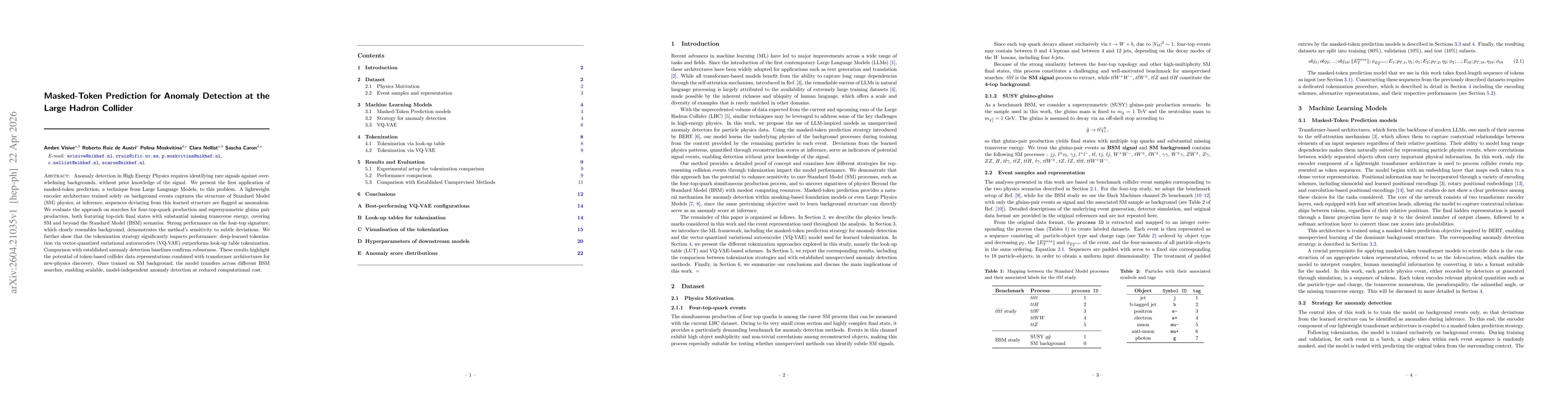 Thumbnail for Masked-Token Prediction for Anomaly Detection at the Large Hadron Collider