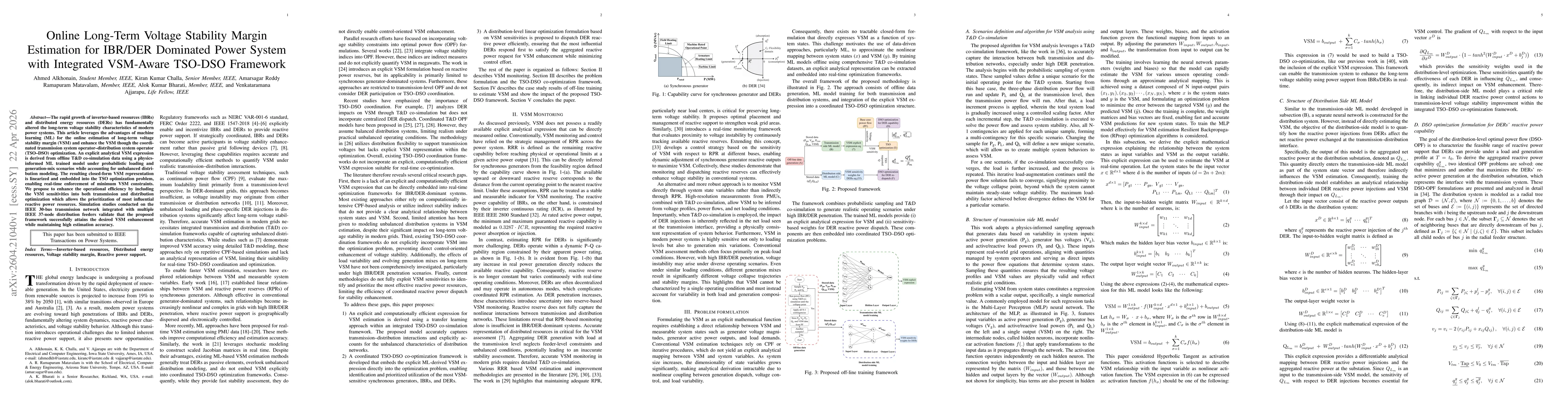 Thumbnail for Online Long-Term Voltage Stability Margin Estimation for IBR/DER Dominated Power System with Integrated VSM-Aware TSO-DSO Framework