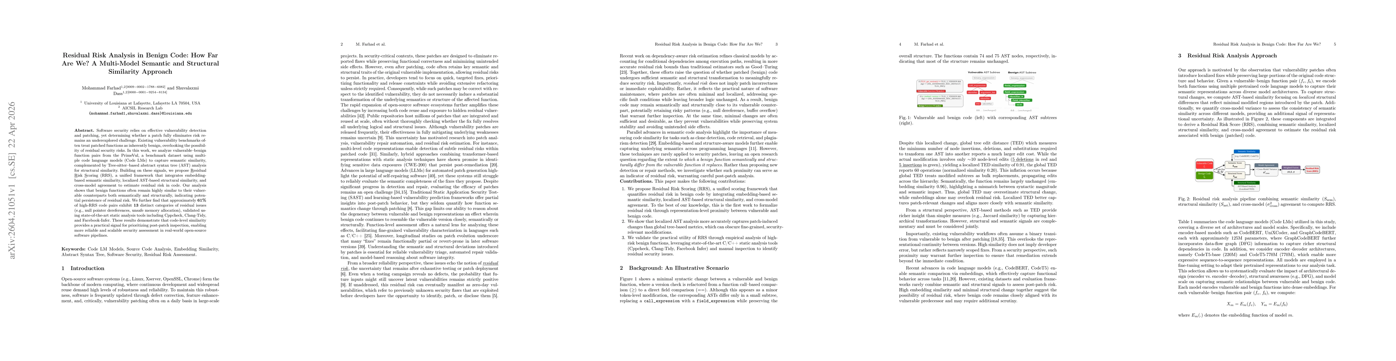 Thumbnail for Residual Risk Analysis in Benign Code: How Far Are We? A Multi-Model Semantic and Structural Similarity Approach