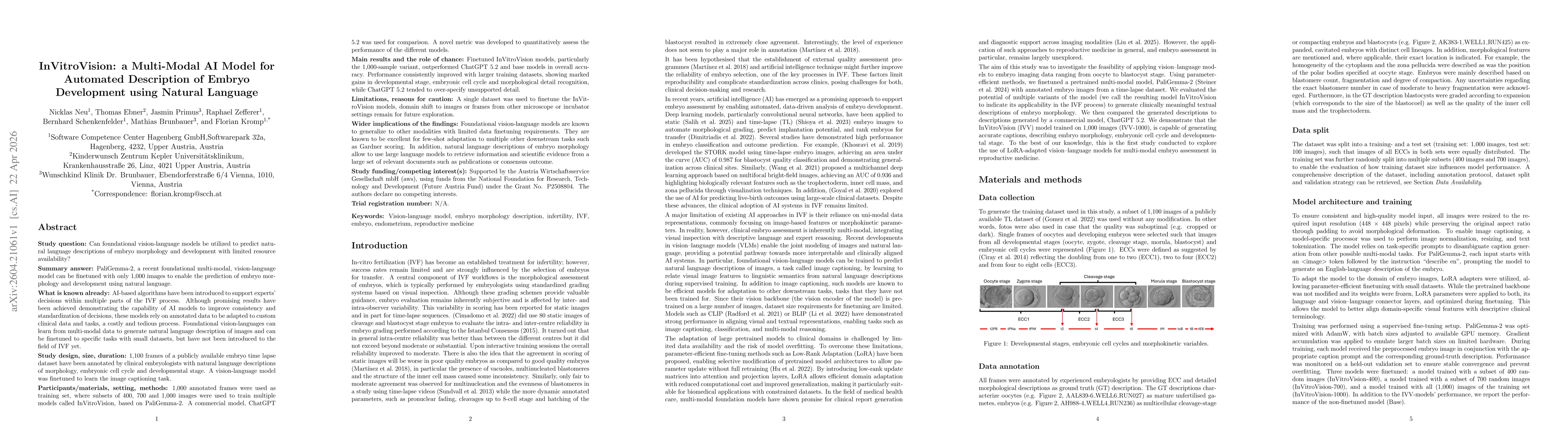 Thumbnail for InVitroVision: a Multi-Modal AI Model for Automated Description of Embryo Development using Natural Language