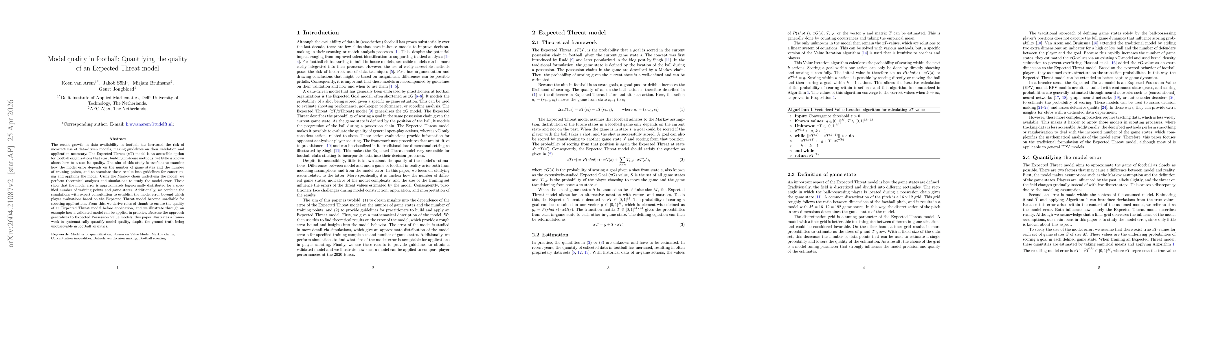 Thumbnail for Model quality in football: Quantifying the quality of an Expected Threat model