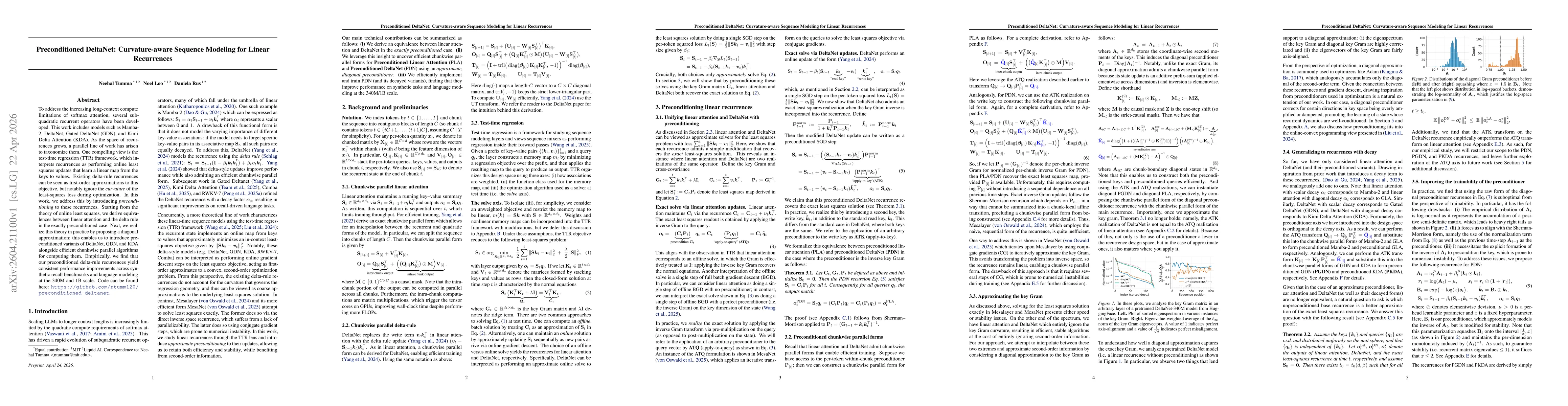 Thumbnail for Preconditioned DeltaNet: Curvature-aware Sequence Modeling for Linear Recurrences