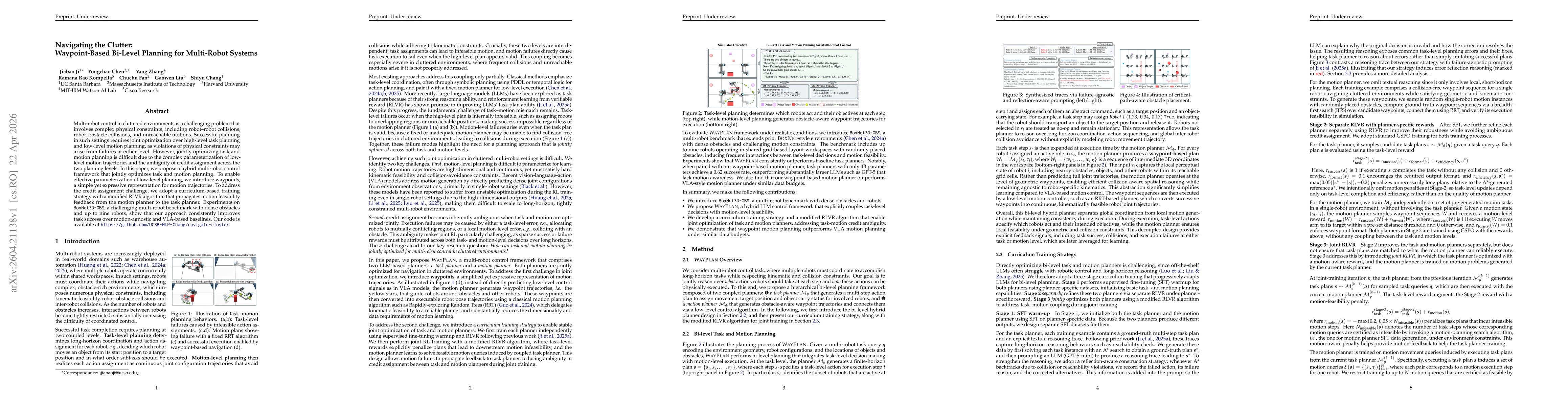 Thumbnail for Navigating the Clutter: Waypoint-Based Bi-Level Planning for Multi-Robot Systems