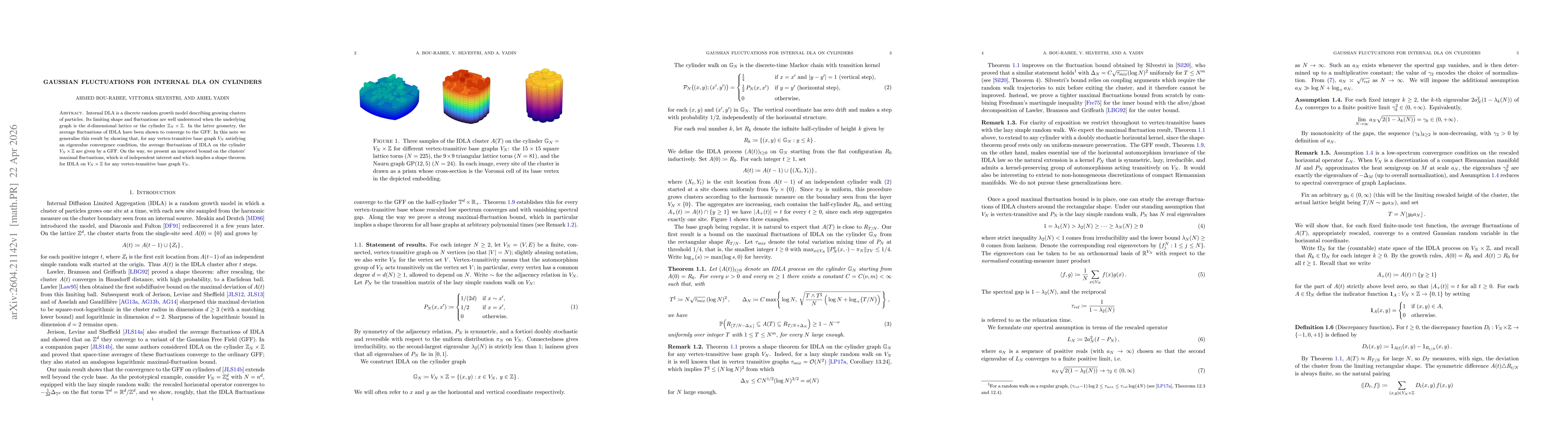 Thumbnail for Gaussian fluctuations for Internal DLA on cylinders