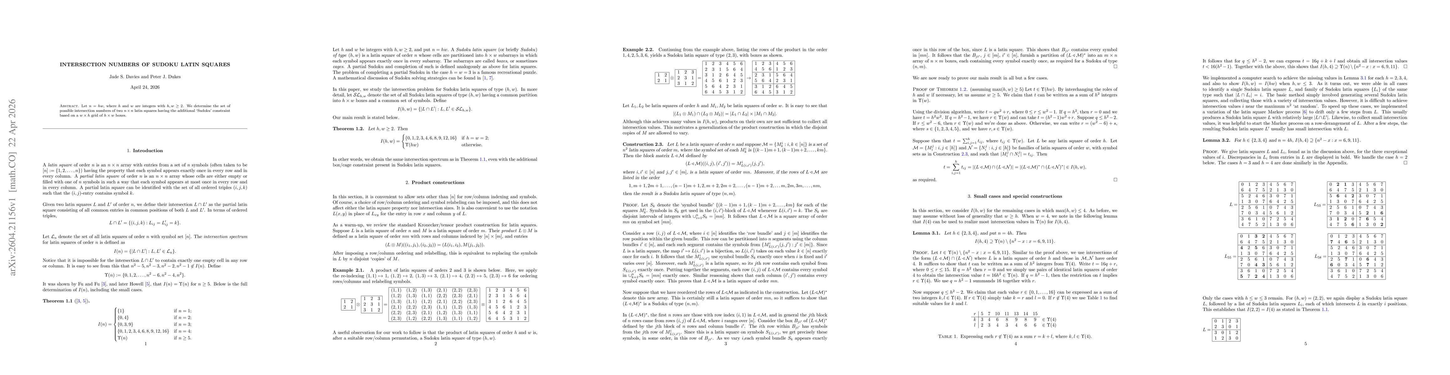 Thumbnail for Intersection numbers of Sudoku latin squares