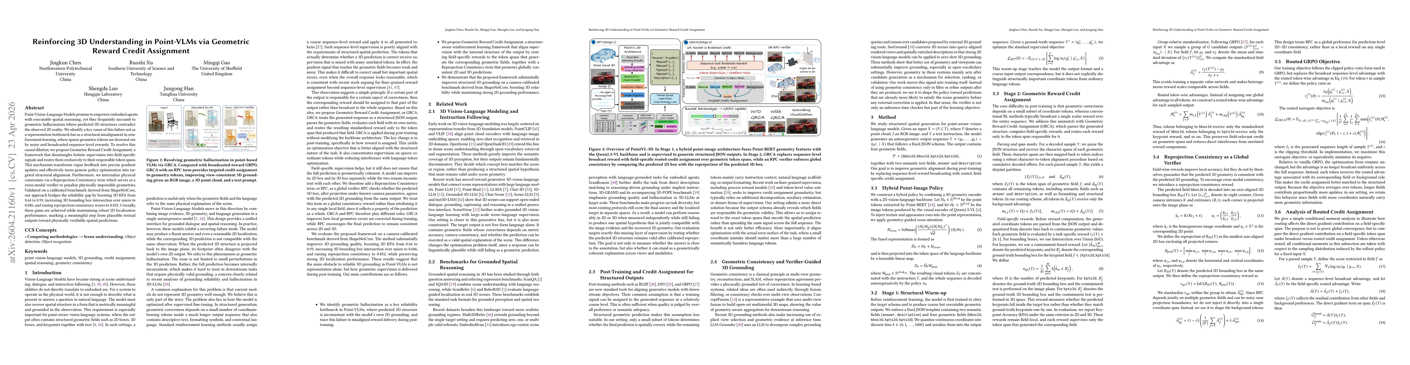 Thumbnail for Reinforcing 3D Understanding in Point-VLMs via Geometric Reward Credit Assignment