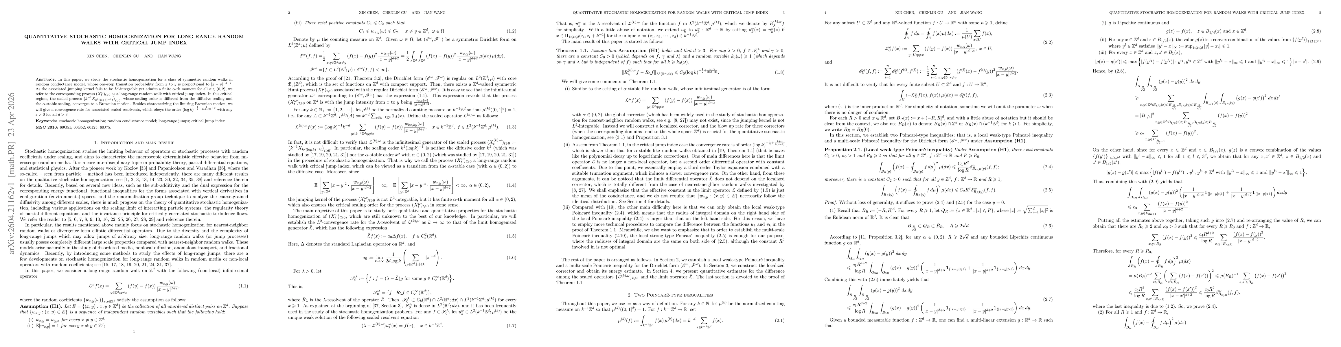 Thumbnail for Quantitative stochastic homogenization for long-range random walks with critical jump index