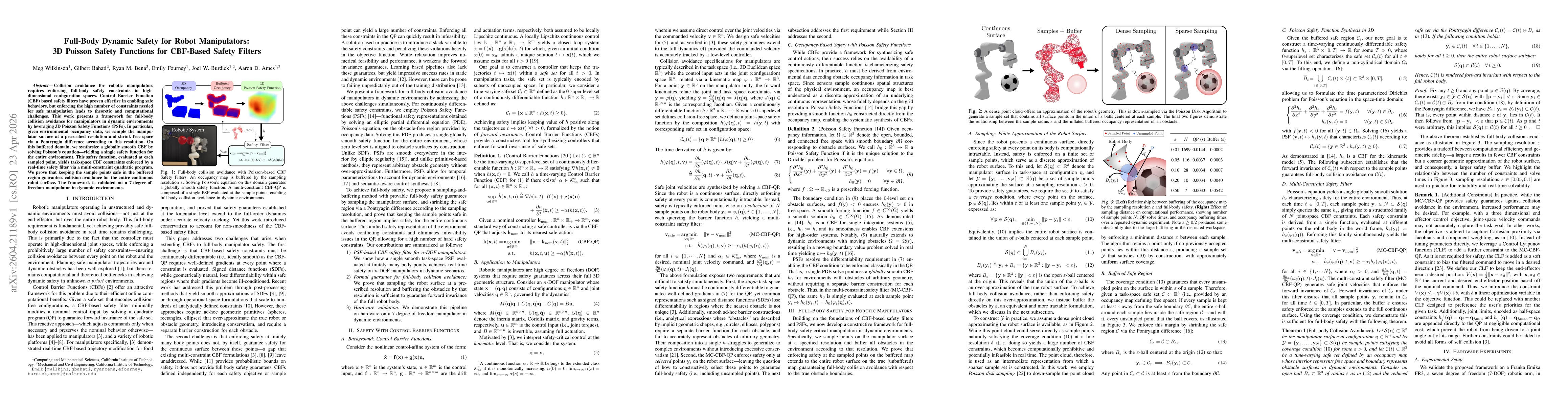 Thumbnail for Full-Body Dynamic Safety for Robot Manipulators: 3D Poisson Safety Functions for CBF-Based Safety Filters
