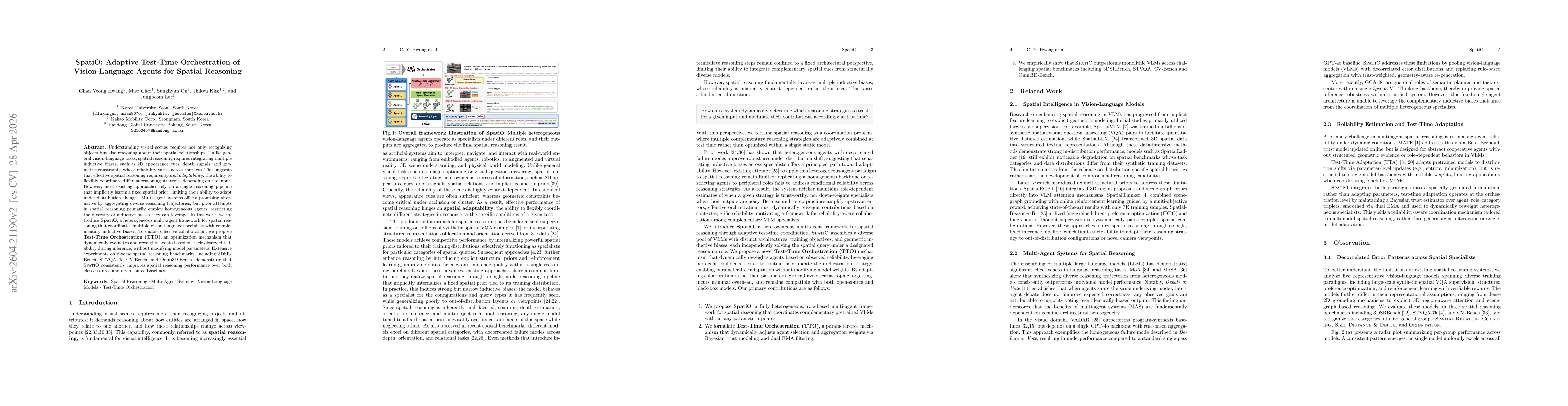 Thumbnail for SpatiO: Adaptive Test-Time Orchestration of Vision-Language Agents for Spatial Reasoning