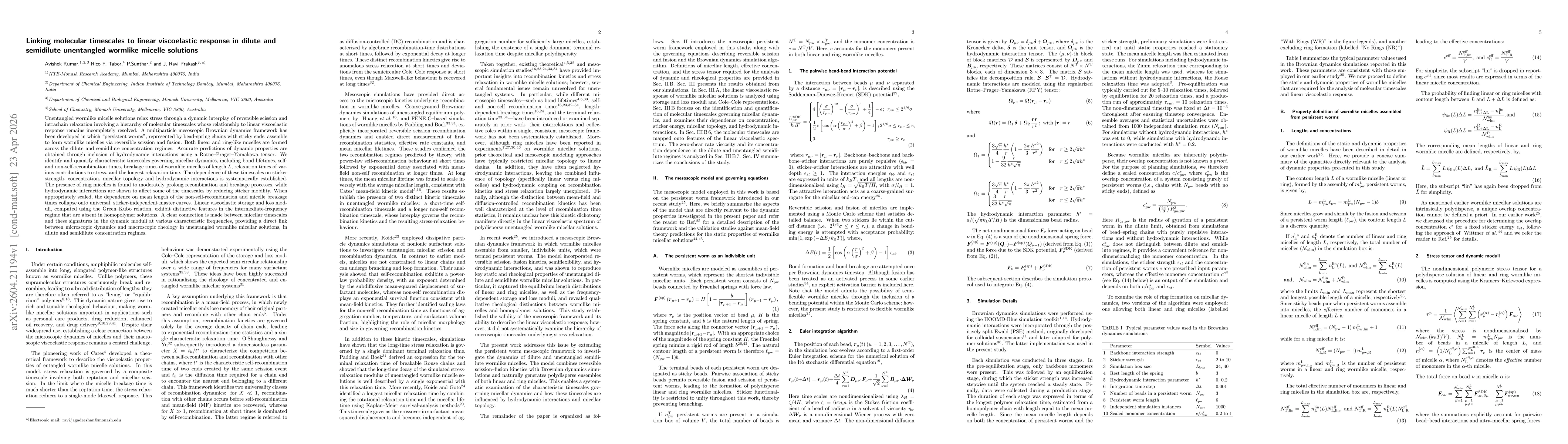 Thumbnail for Linking molecular timescales to linear viscoelastic response in dilute and semidilute unentangled wormlike micelle solutions
