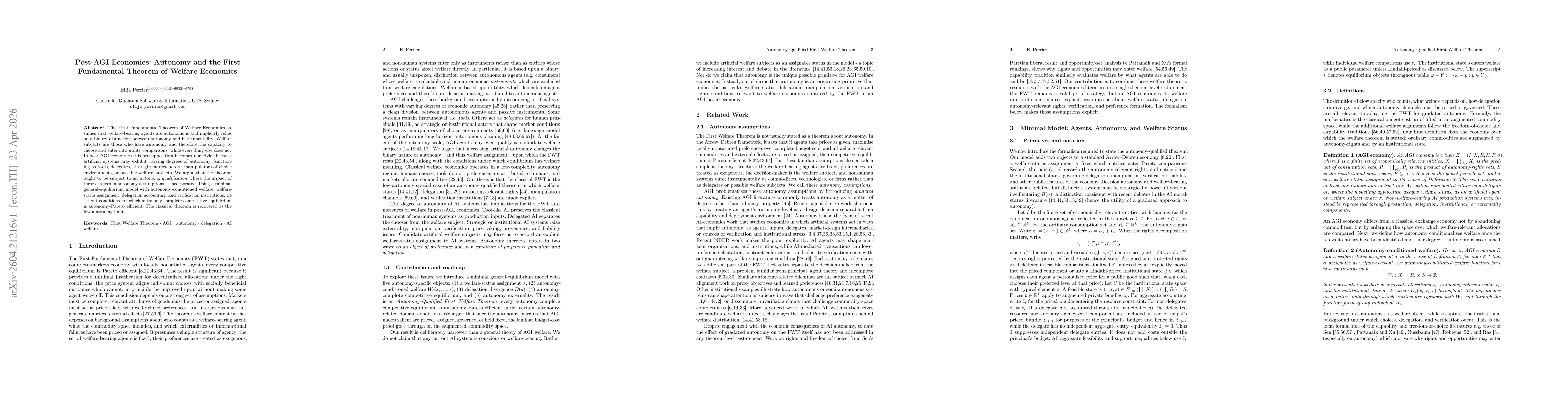 Thumbnail for Post-AGI Economies: Autonomy and the First Fundamental Theorem of Welfare Economics
