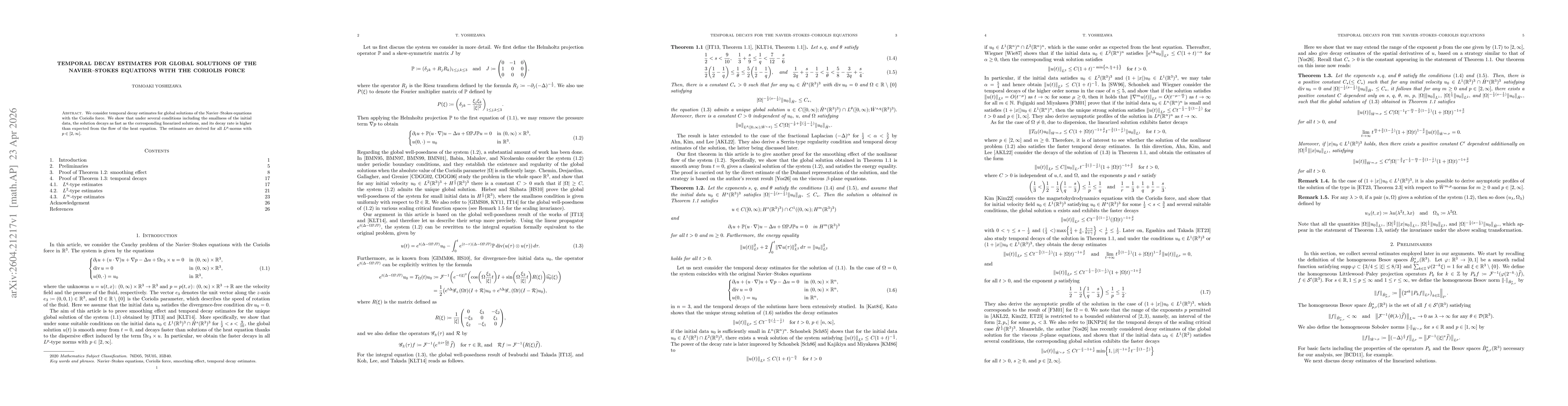Thumbnail for Temporal decay estimates for global solutions of the Navier-Stokes equations with the Coriolis force
