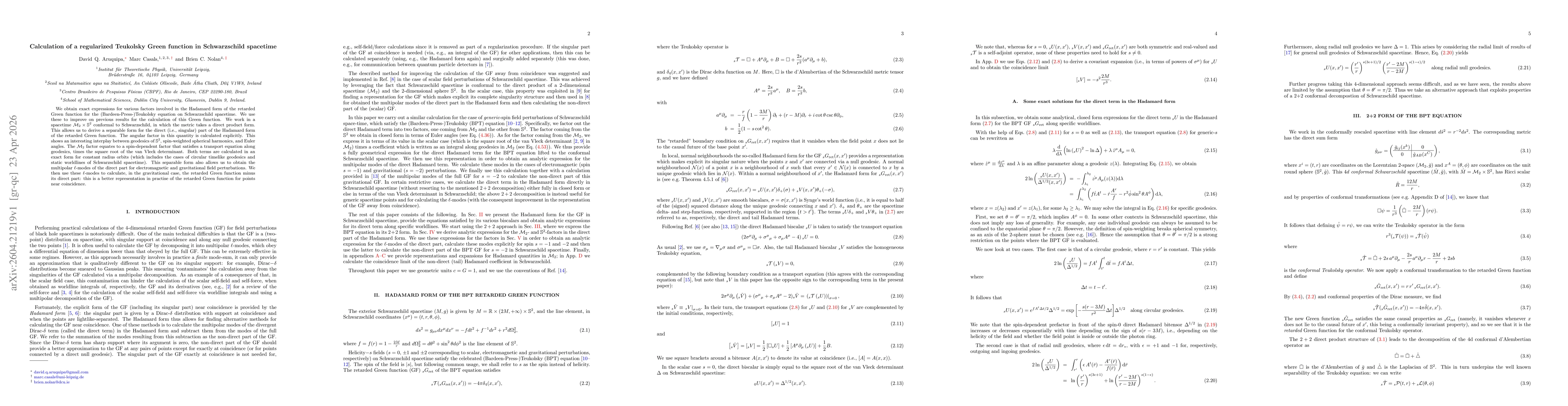 Thumbnail for Calculation of a regularized Teukolsky Green function in Schwarzschild spacetime