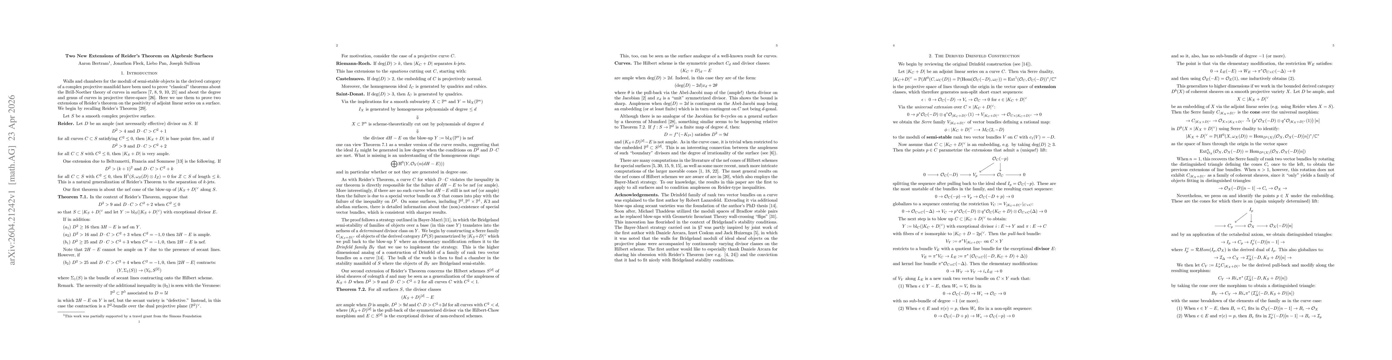 Thumbnail for Two New Extensions of Reider's Theorem on Algebraic Surfaces