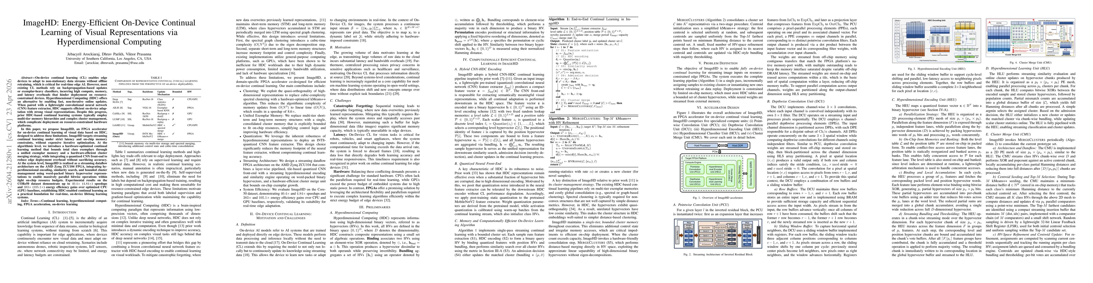 Thumbnail for ImageHD: Energy-Efficient On-Device Continual Learning of Visual Representations via Hyperdimensional Computing