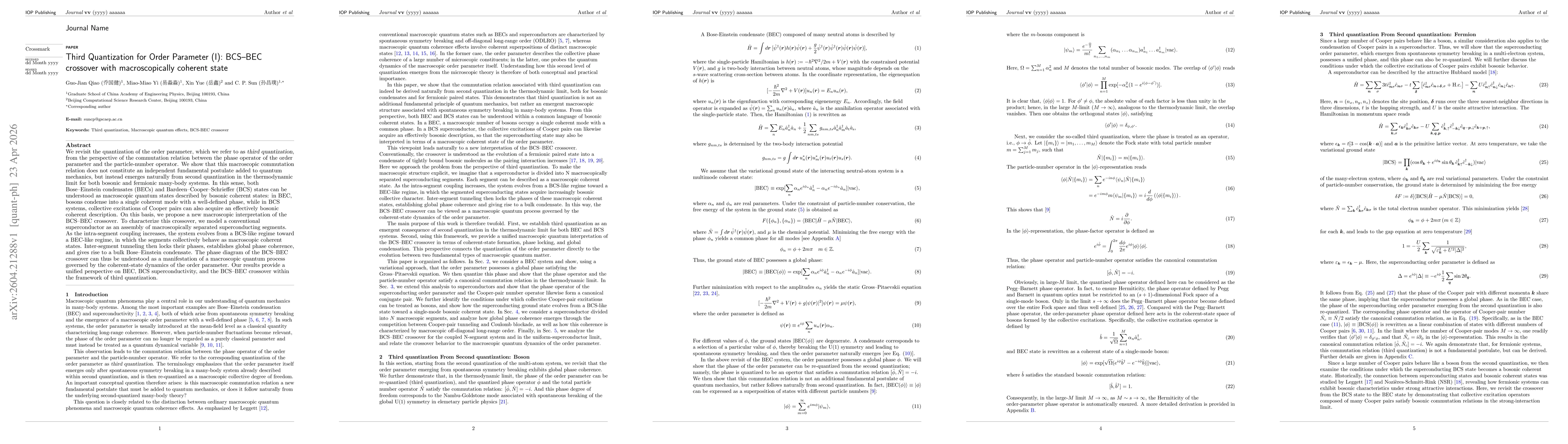 Thumbnail for Third Quantization for Order Parameter (I): BCS-BEC crossover with macroscopically coherent state