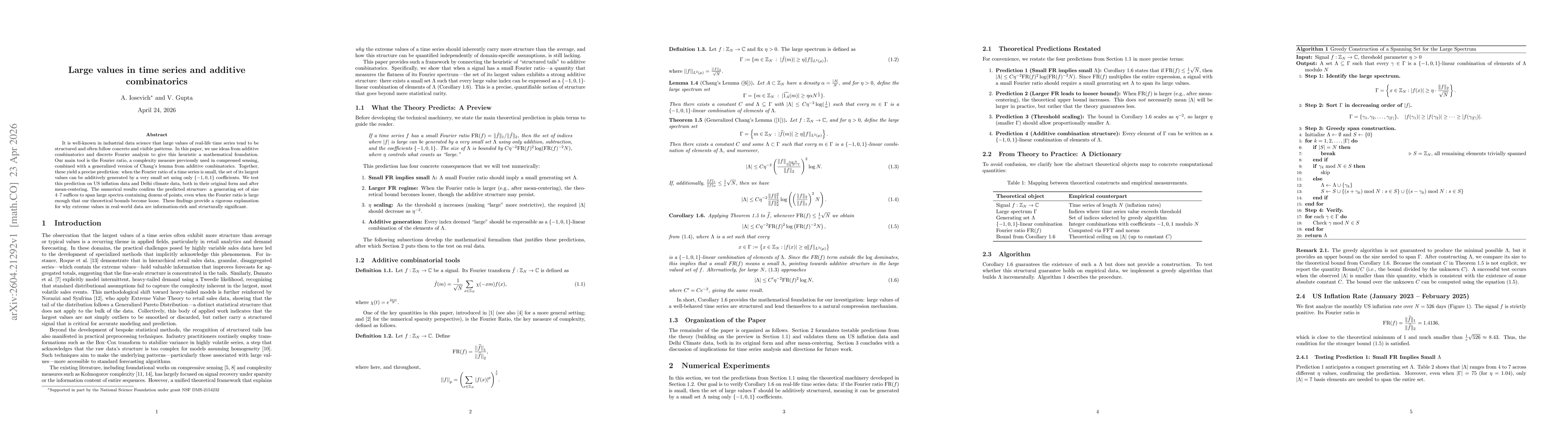 Thumbnail for Large values in time series and additive combinatorics