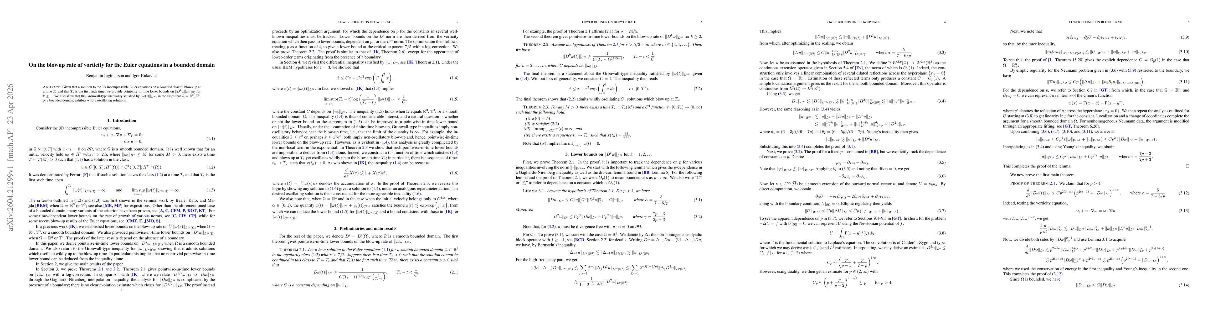 Thumbnail for On the blowup rate of vorticity for the Euler equations in a bounded domain