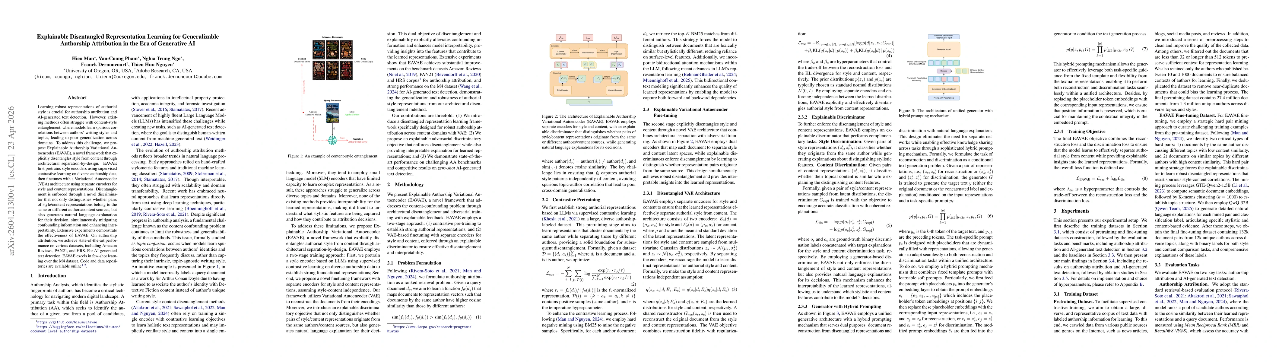 Thumbnail for Explainable Disentangled Representation Learning for Generalizable Authorship Attribution in the Era of Generative AI