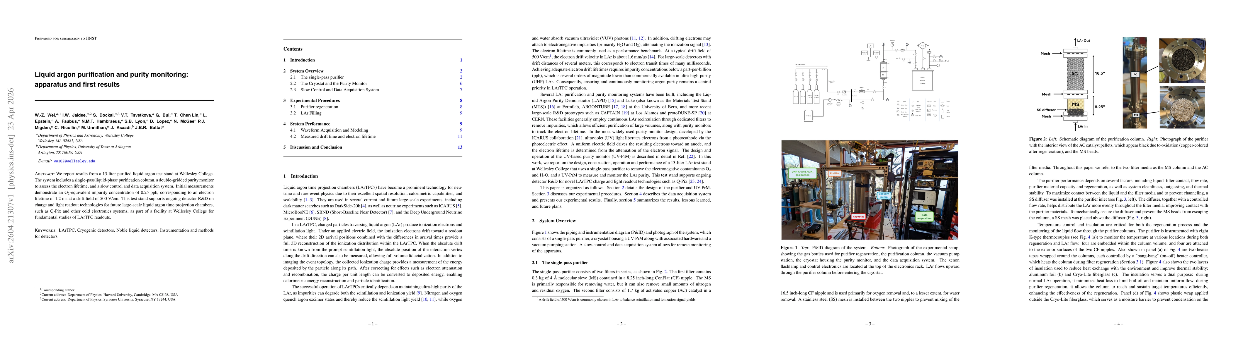 Thumbnail for Liquid argon purification and purity monitoring: apparatus and first results