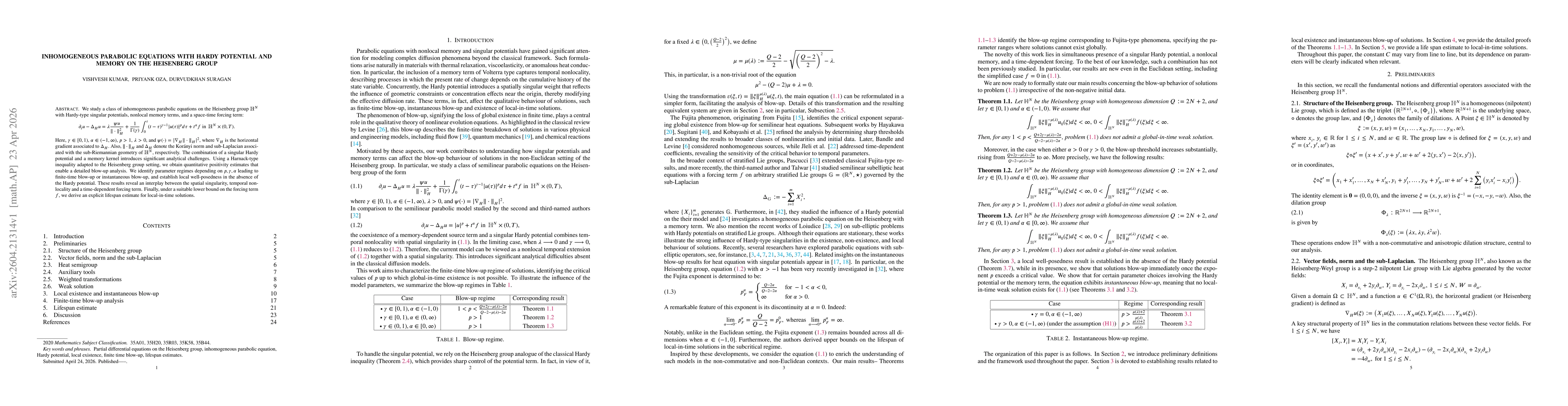 Thumbnail for Inhomogeneous parabolic equations with Hardy potential and memory on the Heisenberg group