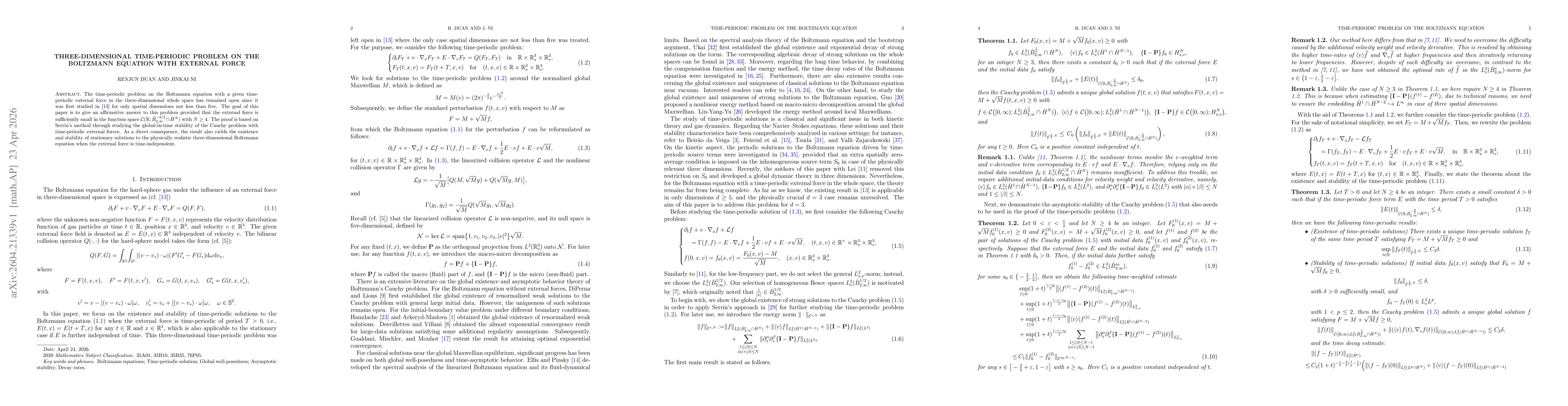 Thumbnail for Three-dimensional time-periodic problem on the Boltzmann equation with external force