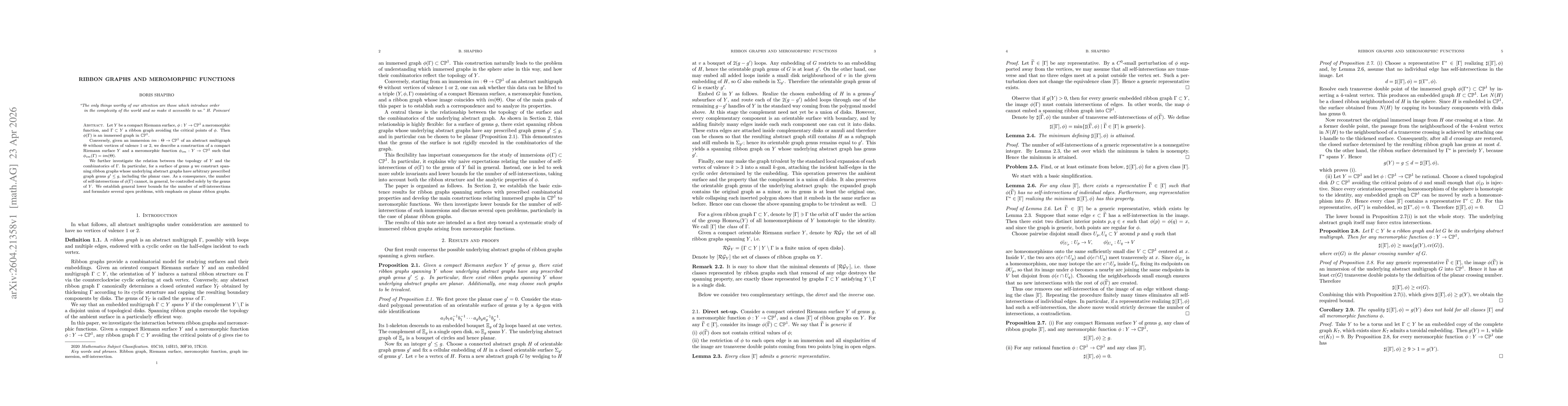 Thumbnail for Ribbon graphs and meromorphic functions