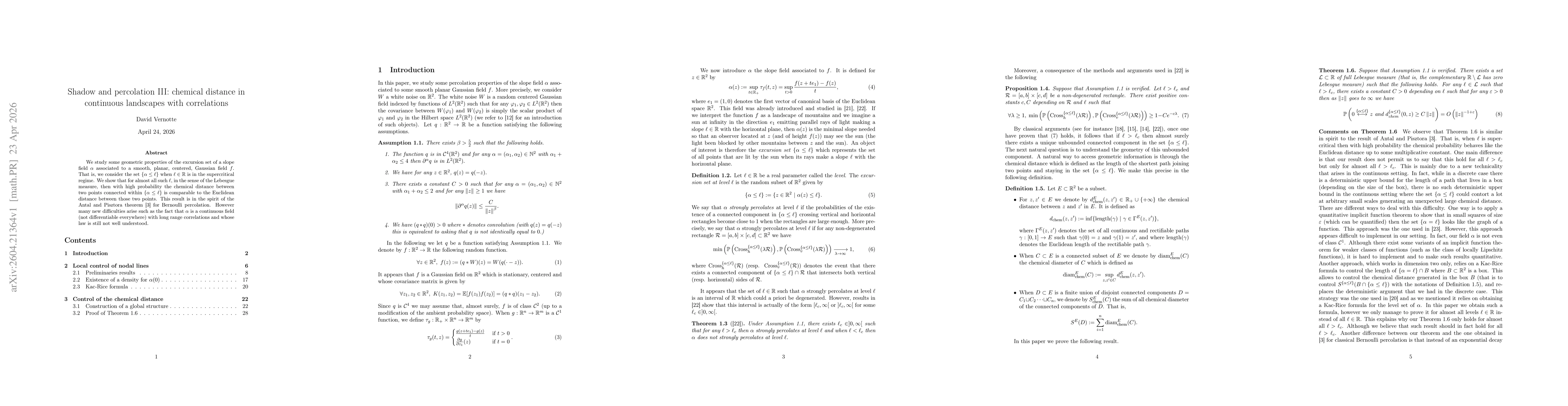 Thumbnail for Shadow and percolation III: chemical distance in continuous landscapes with correlations