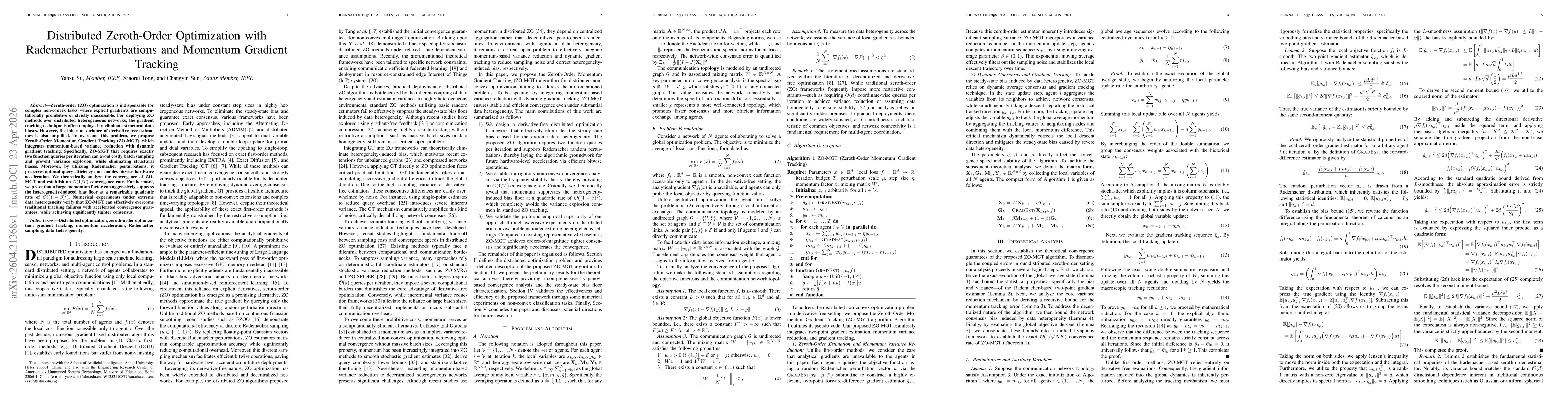 Thumbnail for Distributed Zeroth-Order Optimization with Rademacher Perturbations and Momentum Gradient Tracking