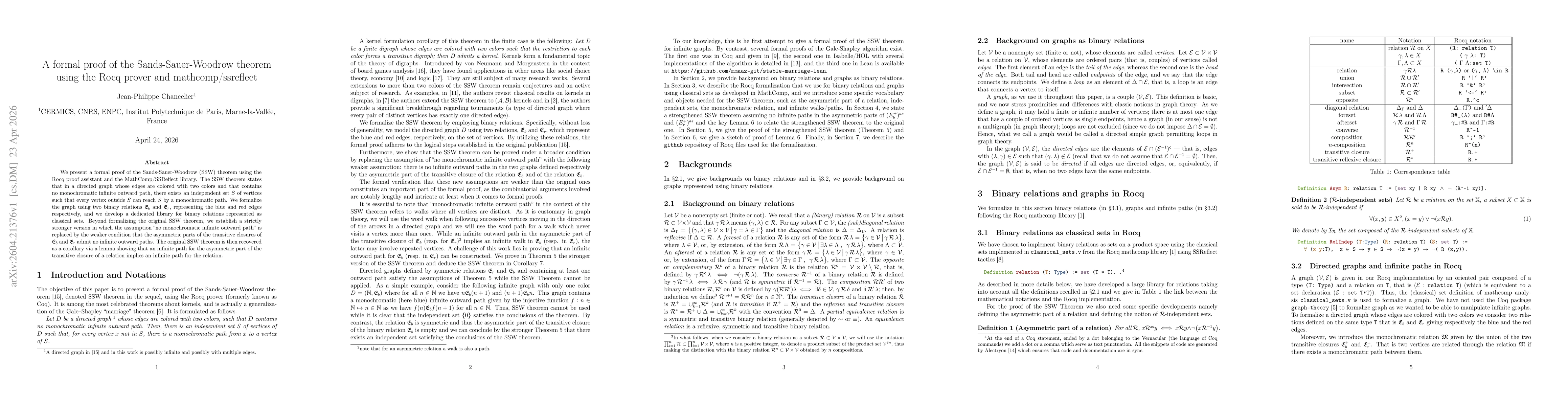 Thumbnail for A formal proof of the Sands-Sauer-Woodrow theorem using the Rocq prover and mathcomp/ssreflect