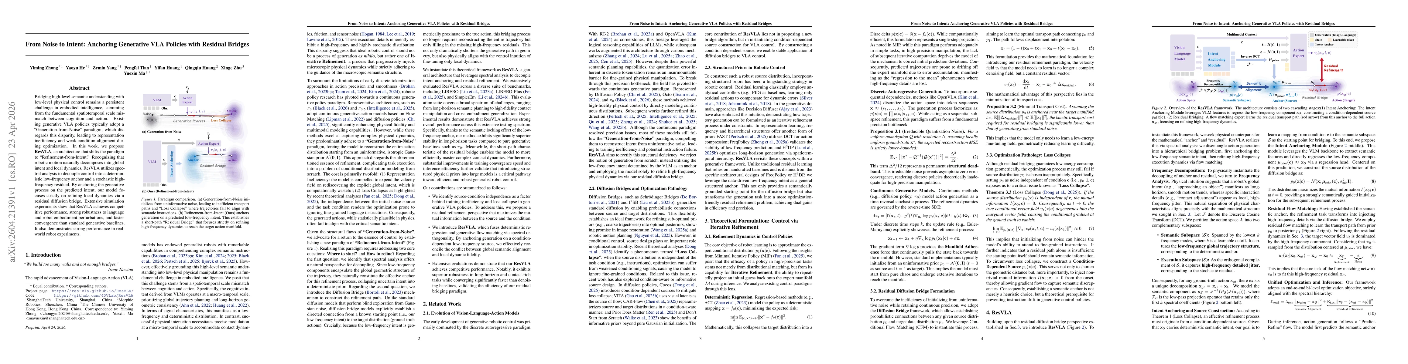 Thumbnail for From Noise to Intent: Anchoring Generative VLA Policies with Residual Bridges