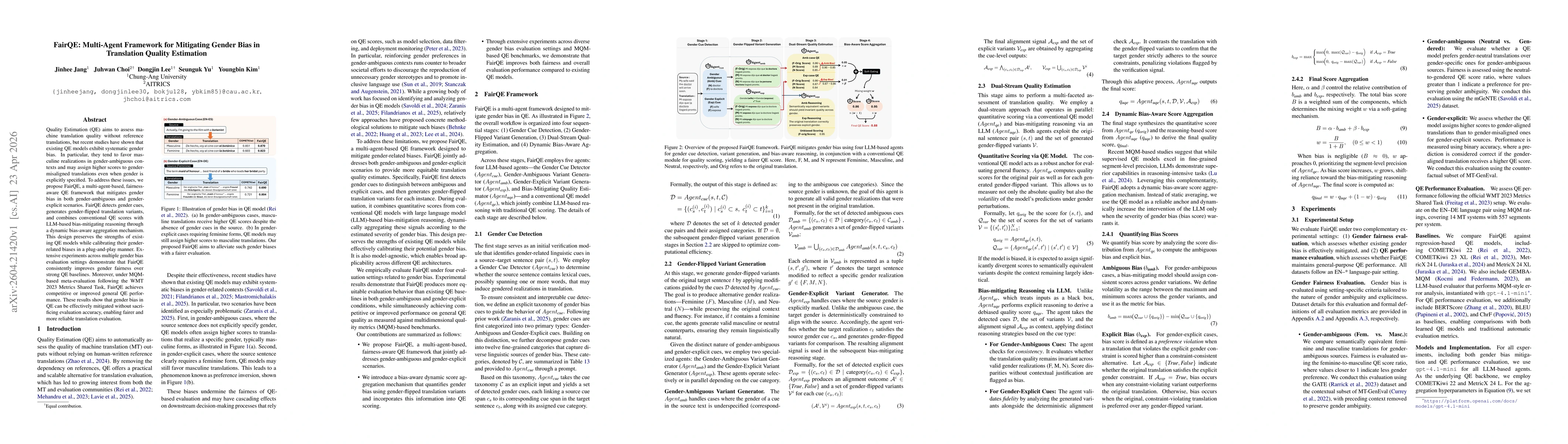 Thumbnail for FairQE: Multi-Agent Framework for Mitigating Gender Bias in Translation Quality Estimation