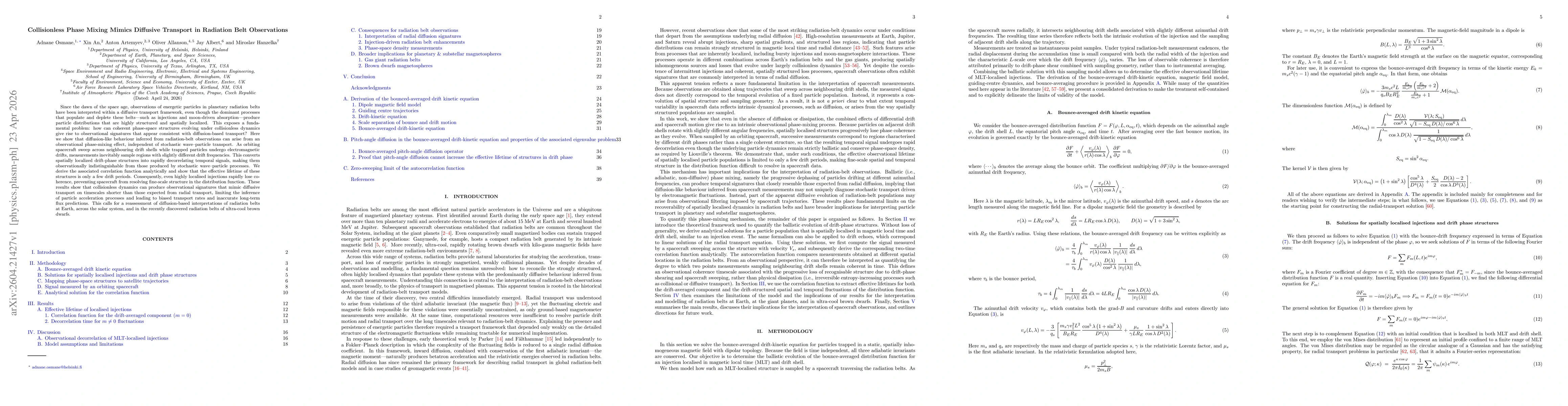 Thumbnail for Collisionless Phase Mixing Mimics Diffusive Transport in Radiation Belt Observations
