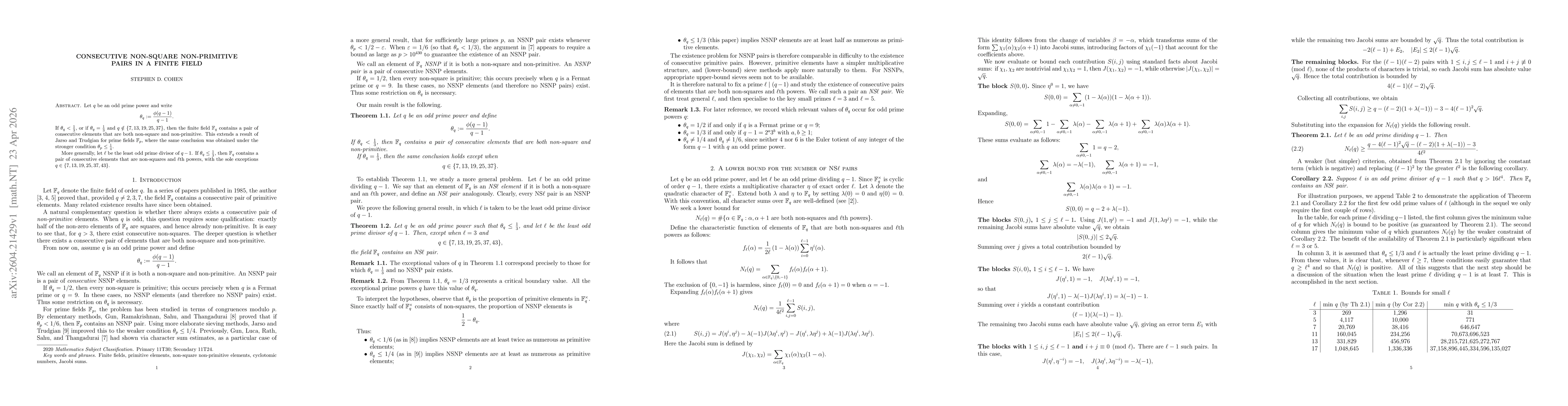 Thumbnail for Consecutive non-square nom-primitive pairs in as finite field