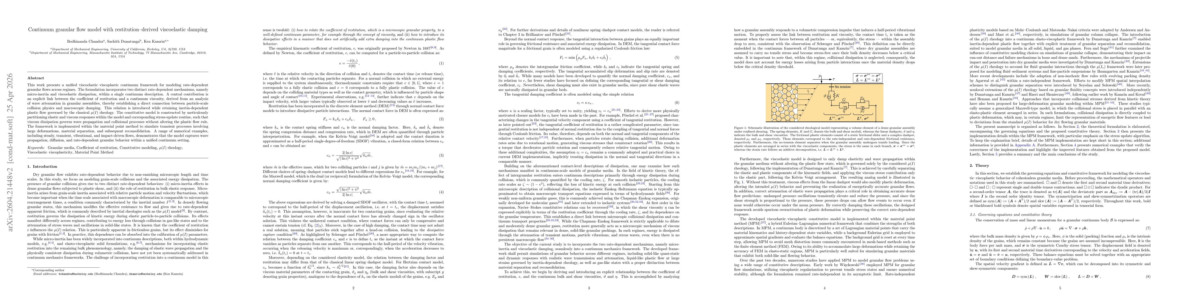 Thumbnail for Continuum granular flow model with restitution-derived viscoelastic damping