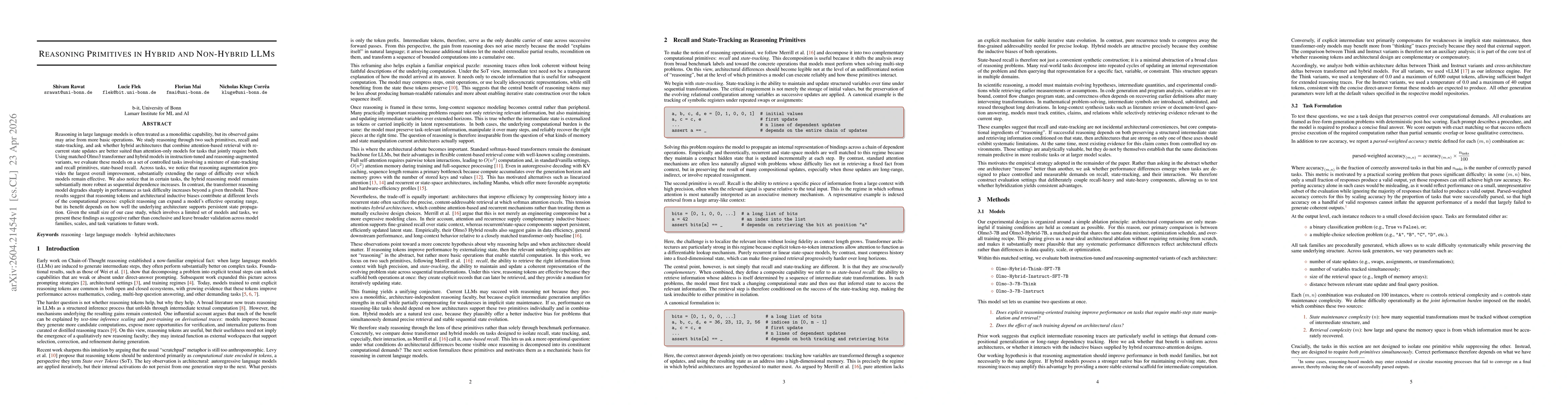 Thumbnail for Reasoning Primitives in Hybrid and Non-Hybrid LLMs