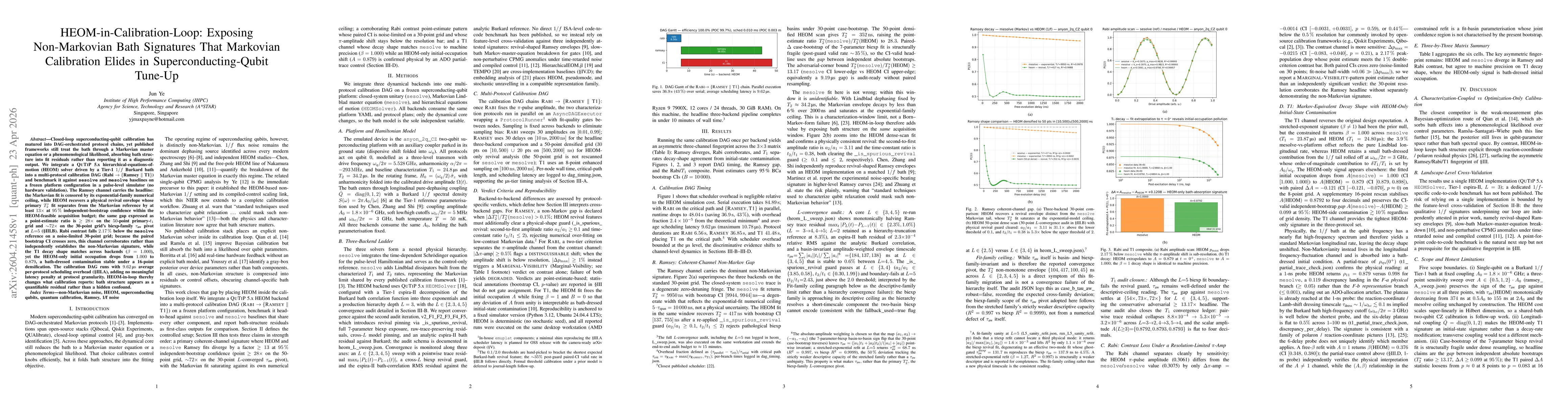 Thumbnail for HEOM-in-Calibration-Loop: Exposing Non-Markovian Bath Signatures That Markovian Calibration Elides in Superconducting-Qubit Tune-Up