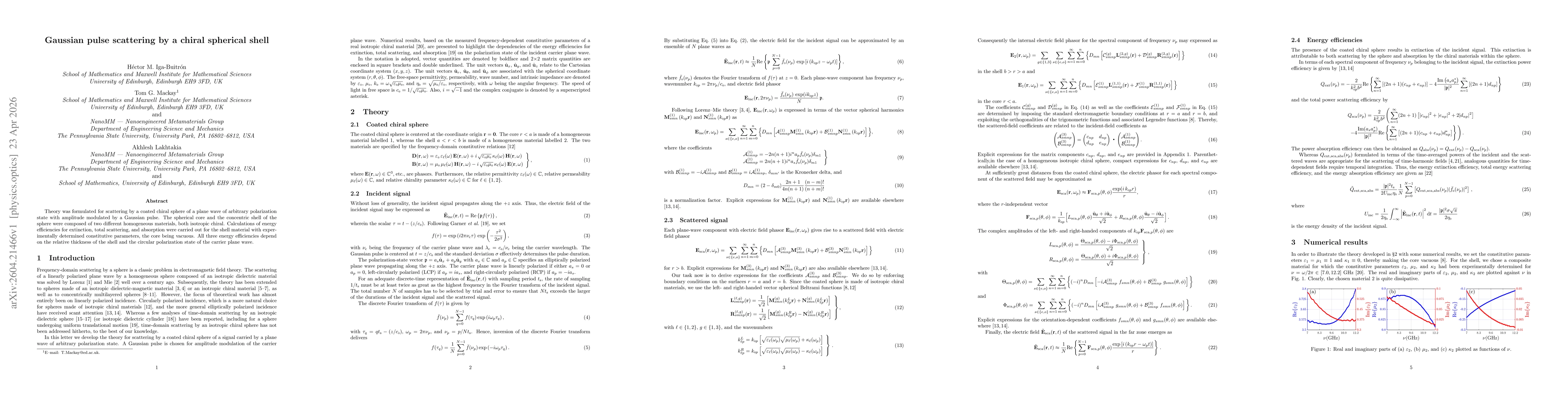 Thumbnail for Gaussian pulse scattering by a chiral spherical shell