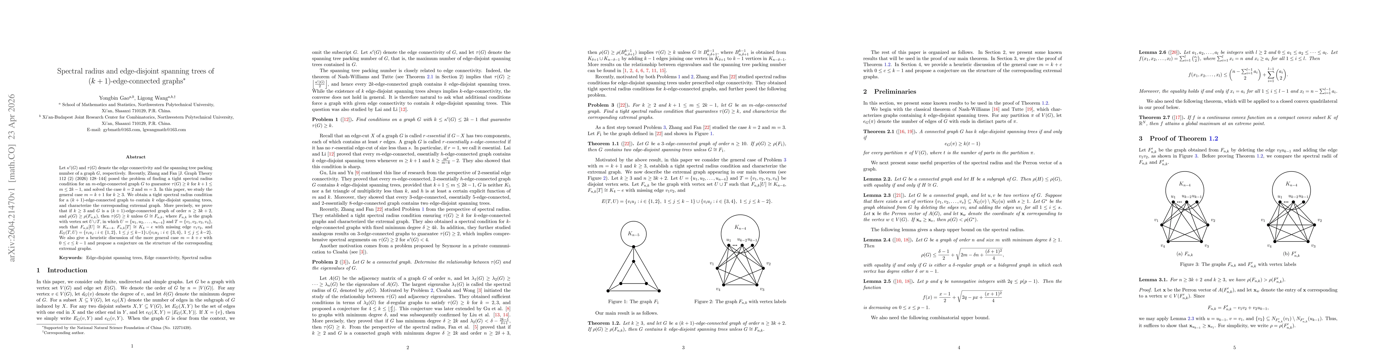 Thumbnail for Spectral radius and edge-disjoint spanning trees of $(k+1)$-edge-connected graphs