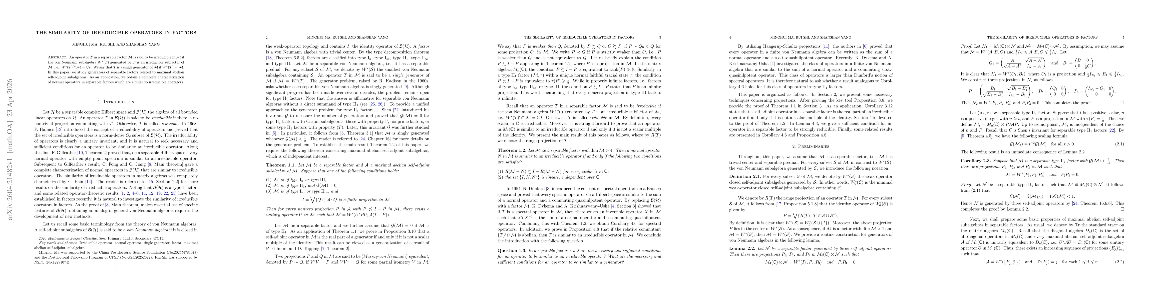 Thumbnail for The similarity of irreducible operators in factors